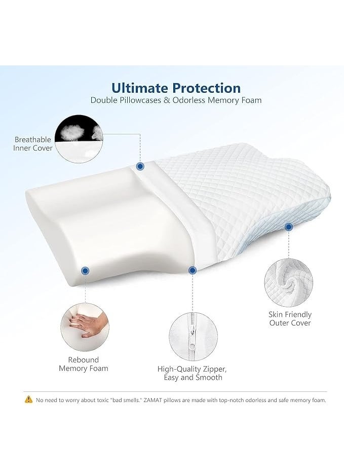 Orthopedic Memory Foam Pillow Set (Pack of 2) - Cervical Contour Pillow for Neck Pain Relief and Ergonomic Support for Sleeping - Image 4